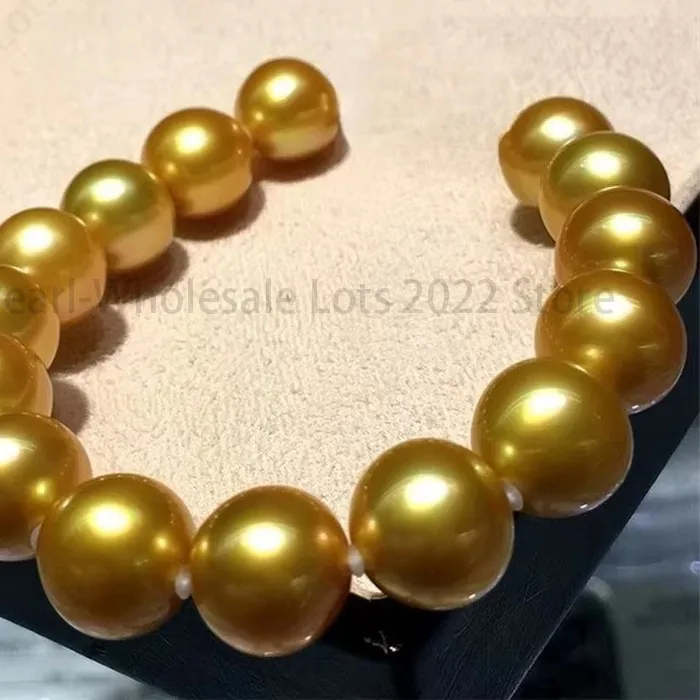 Authentic Nnatural 7.5"11-14mm Sea Genuine Golden Round Pearls Bracelet for Women Jewelry 925 Sterling Silver