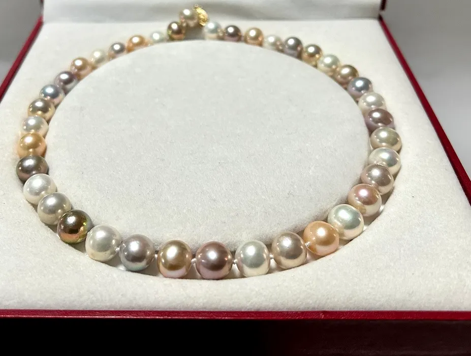 Authentic Natural Round 18"11-12mm Multicolor Pearl Necklace Jewelry Women Necklace 925 Sterling Silver
