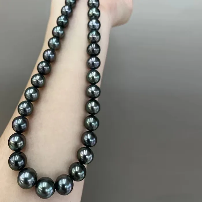 Authentic Natural Black Pearl Jewelry Necklace,11-12mm Pearl Necklace 925 Sterling Silver Clasp Women Necklace,Fashion Jewelry