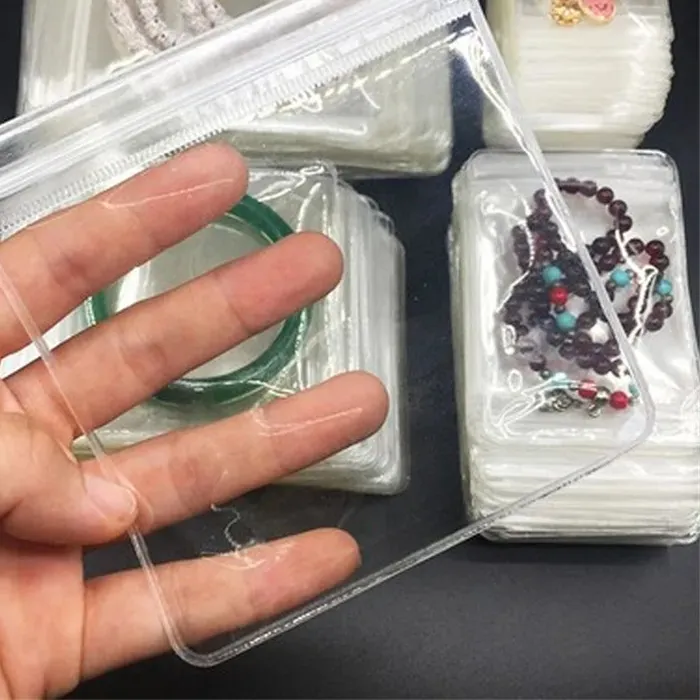 Authentic Transparent PVC Jewelry Pouches Bags Clear Anti-Oxidation Zip Lock Earring Pendant Necklace Bracelet Storage Holder