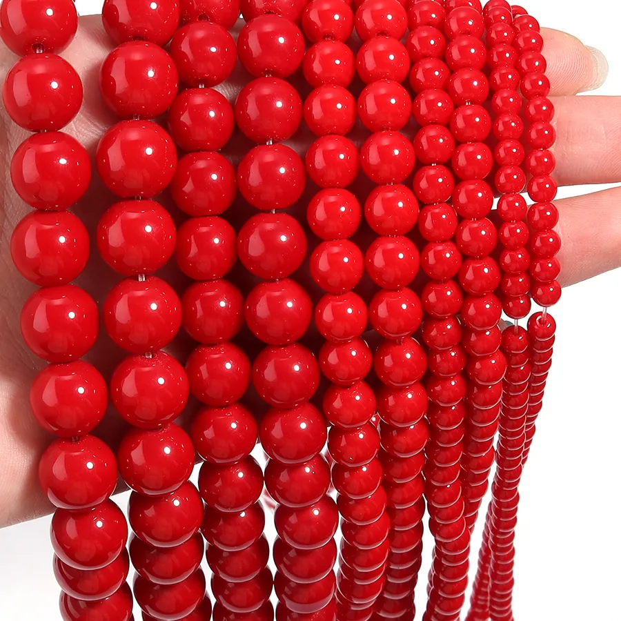 Authentic 30-80pcs 4-12mm Red Natural Stone Beads Imitation Achate Stone Beads Round Loose Beads For Jewelry Making DIY Bracelet Necklace