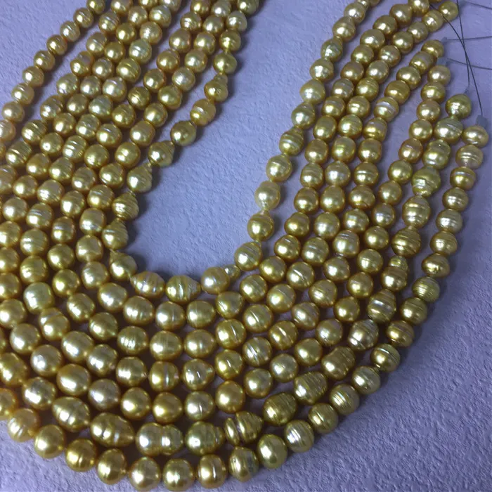 Authentic DIY Baroque Gold Bead Threaded Pearl Necklace 11-12mm Finished Necklace Wholesale