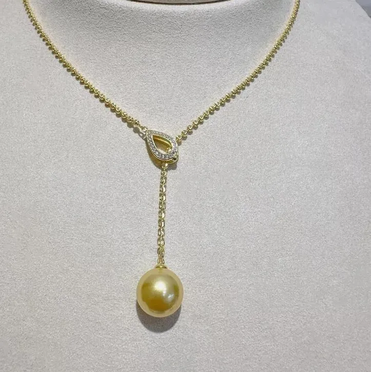 Authentic Round AAAA 11-12mm South Sea Golden pearl Pendant Necklace 18" 925S