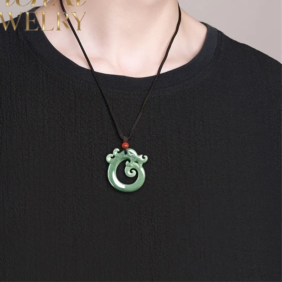 Authentic Natural A-Grade Ice-Grade Jadeite Green Beans Ancient-Style Dragon Pendant Dragon Plaque Fine Jewelry Simple