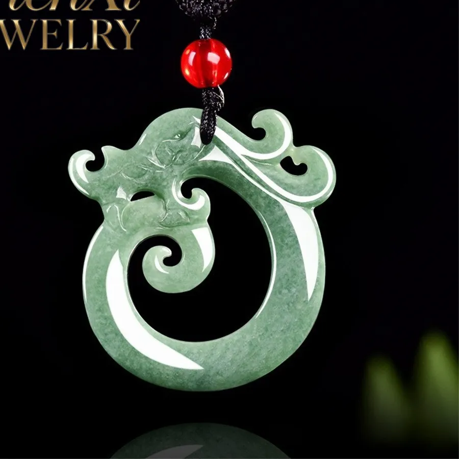 Authentic Natural Jadeite Bean Green Antique-Style Dragon Pendant Luxury Quality Fine Jewelry Amulets And Mascots Exquisite
