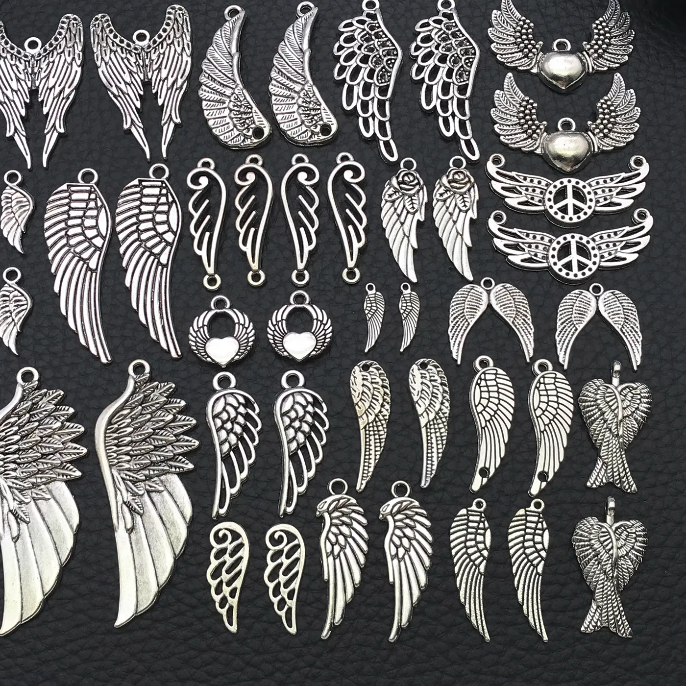 Authentic Angel Wing Charms, 22/42 Pcs Mixed Antique Silvery Vintage Feather Wing Pendants For DIY Necklaces Earrings Jewelry Making