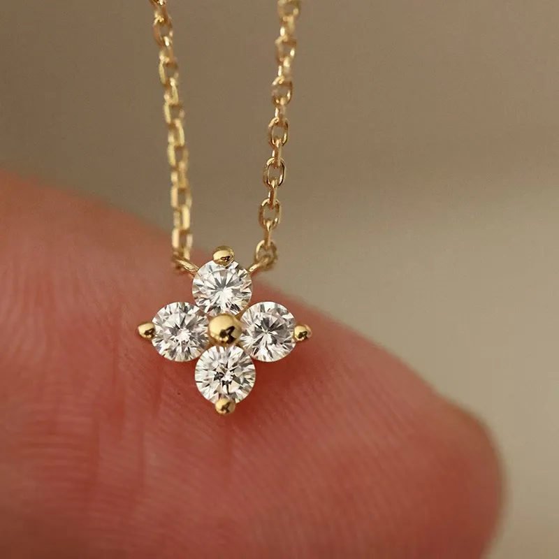 Authentic S925 silver plated 18K gold four-leaf clover small necklace women's collarbone chain light luxury niche high-end design