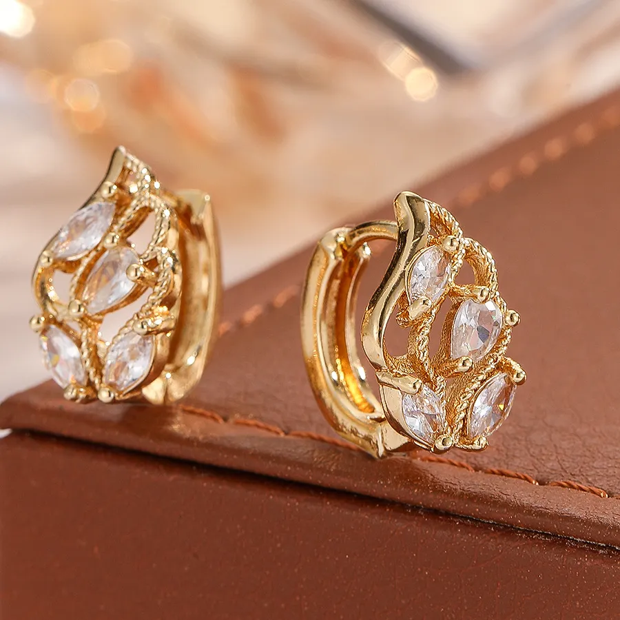 Authentic 2026 Exquisite and Compact Zircon Wheat Ear Gold Earrings, Female Leaves, Small Earrings, Exquisite and Fashionable Jewelry