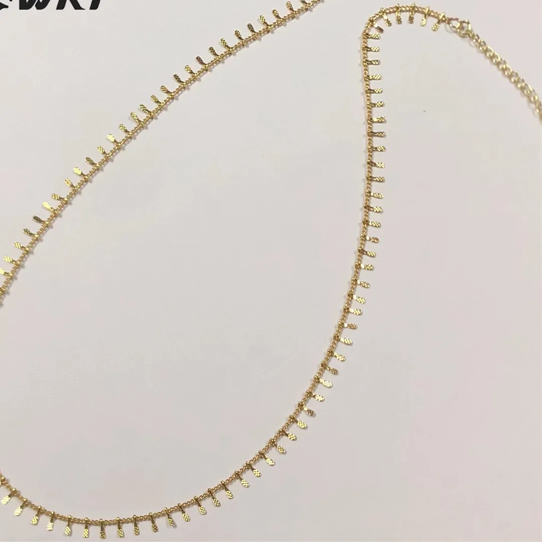 Authentic WT-BFN039 WKT Simple Style Gold Plated Chain Necklace Small Leaf Fringe Cute Style Ladies Necklace Jewelry 5pcs