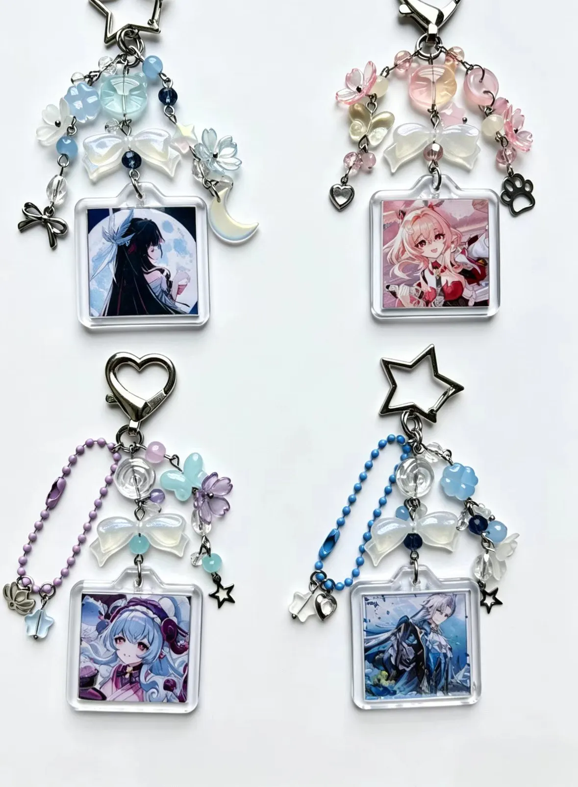 Authentic HSR 4 Characters Beaded Acrylic Keychain Black Swan Sparkle Robin Imbibitor Lunae Cute Bow Star Anime Bag Charm Otaku