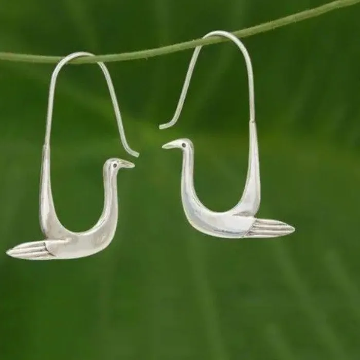 Authentic Ancient Silver Swan Geometric Earhook Earrings Simple Ethnic Jewelry For Women Creative Gifts