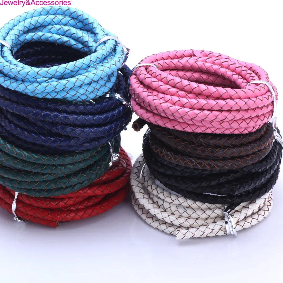 Authentic OlingArt 5mm 2M Multicolor Round Genuine Braided Leather Cord Women Earrings Bracelet Choker Necklace Wire DIY Jewelry Making