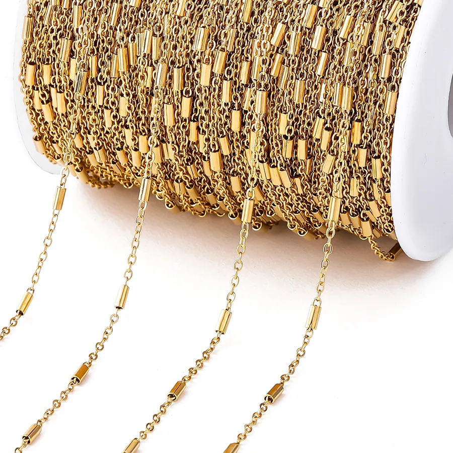 Authentic 2Meters Stainless Steel Chain Cross Chain with Tube Beads for DIY Necklace Bracelet Anklet Jewelry Making Accessories Supplies