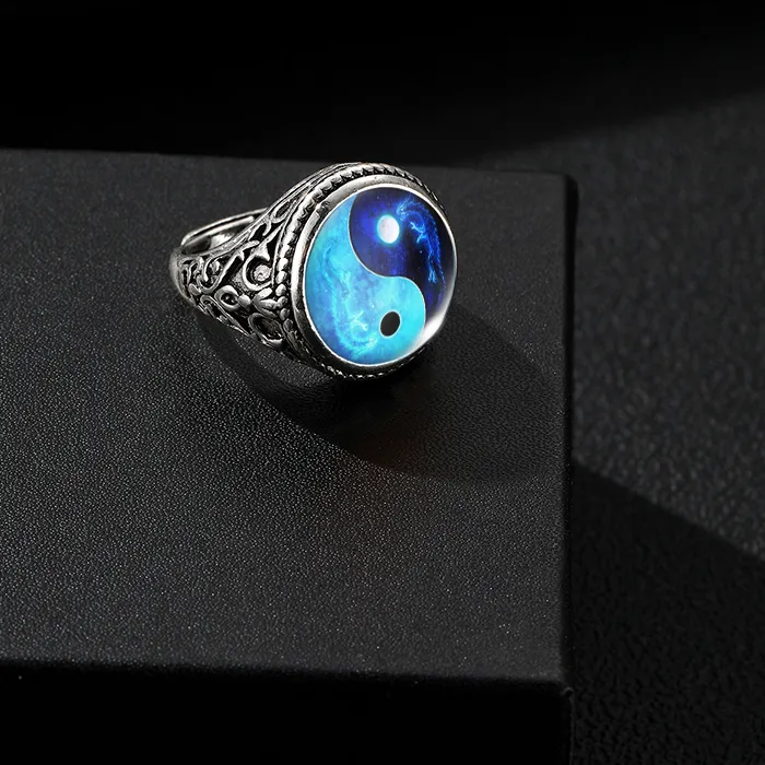Authentic 2023 Arrivals Yin Yang Vintage Antique Ring Glass Cabochon Pendants Jewelry Gifts for Men Jewelry