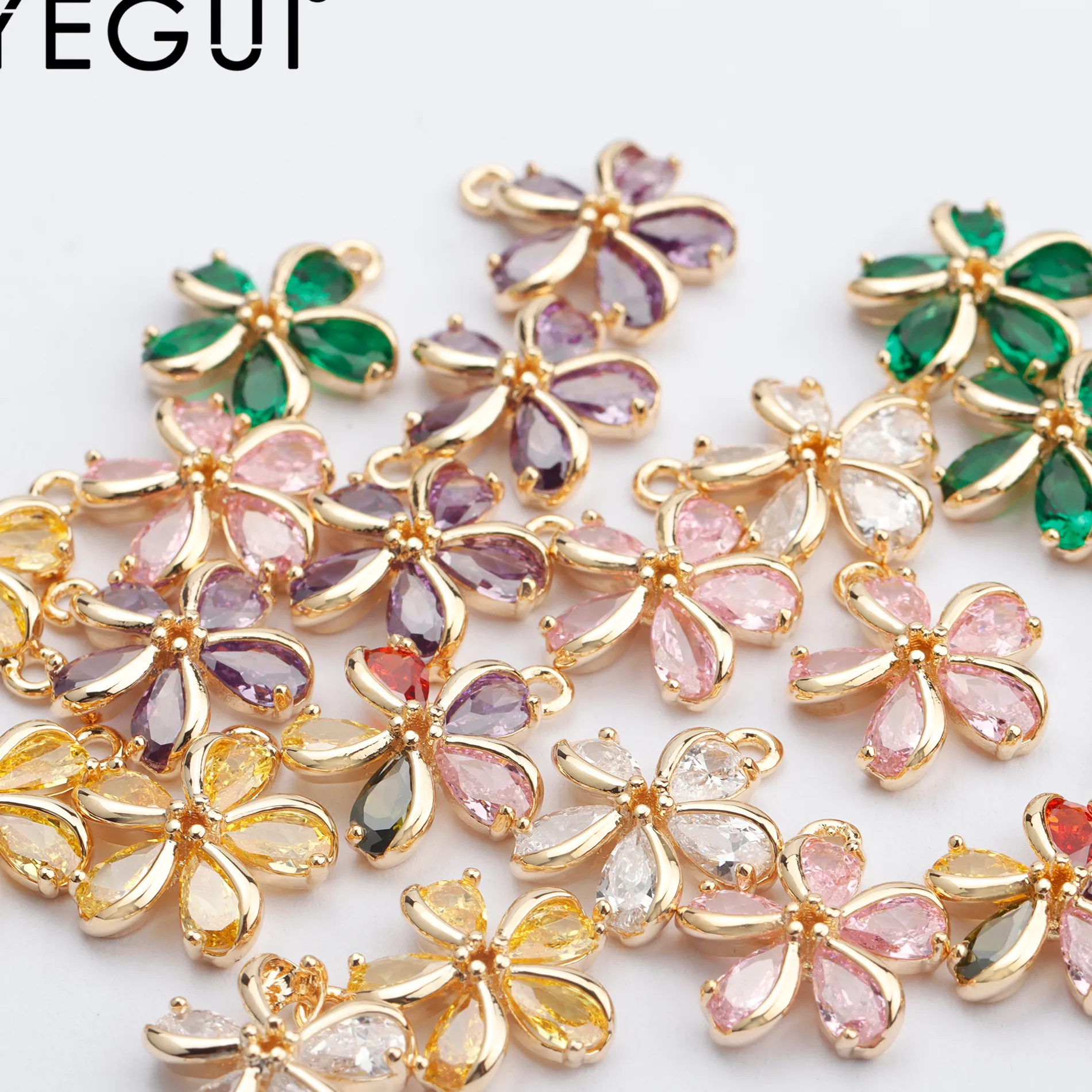 Authentic YEGUI M763,jewelry accessories,18k gold plated,0.3 microns,zircon pendants,flower shape,diy earrings,jewelry making,10pcs/lot