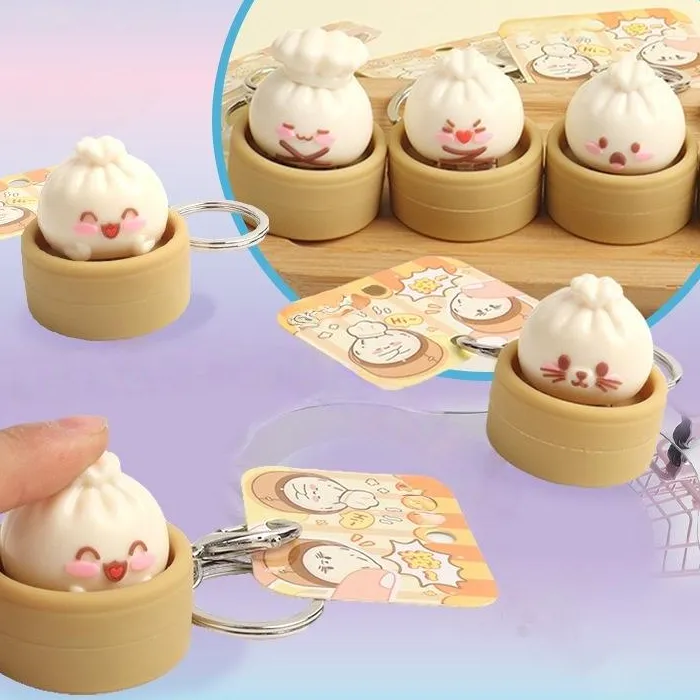 Authentic 1/2 Pcs Steamed Bun Shaped Mini Bun Fidget Clicker Keychain, Stress Relief Backpack Decor Pendant