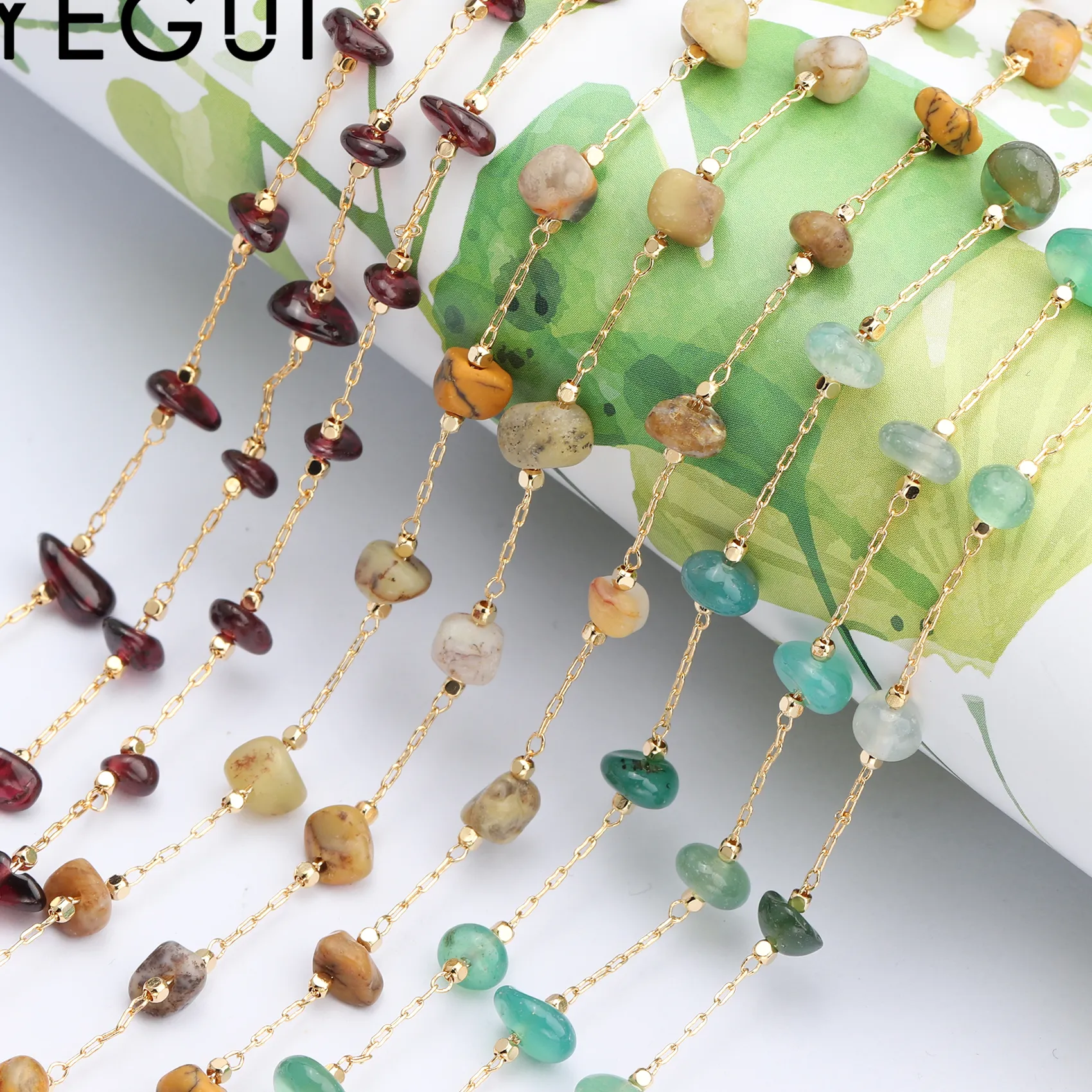 Authentic YEGUI C44,jewelry accessories,18k gold plated,0.3 microns,natural stone,diy chain necklace,diy necklace,jewelry making,1m/lot