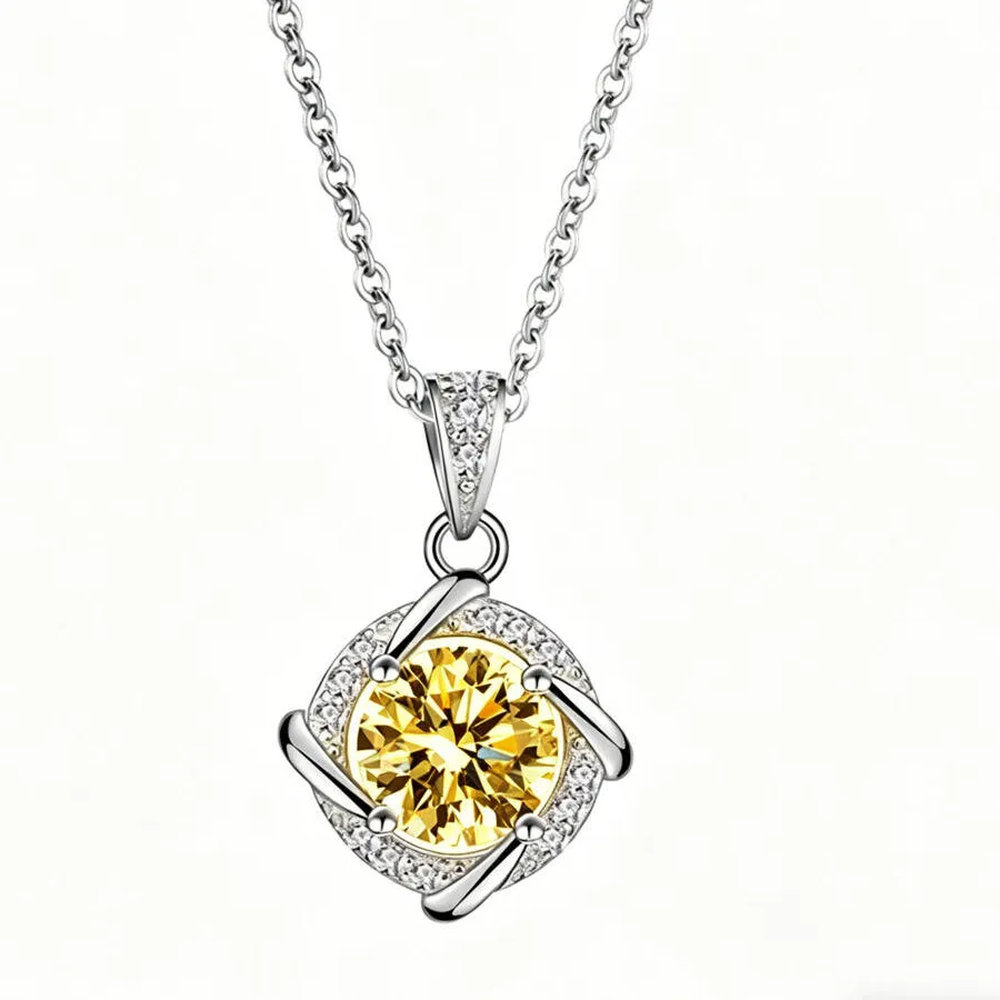 Authentic 925 Silver Mini Fan Halo Single Stone Pendant Necklace Round Cut D VVS1 Multi Color Moissanite Elegant Jewelry For Women