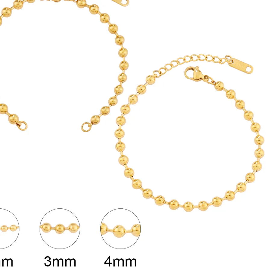Authentic 2pcs 2/3/4mm Bead Bracelet Stainless Steel Beads Chain Bracelets Blank Base for DIY Bracelet Jewelry Making Accessories