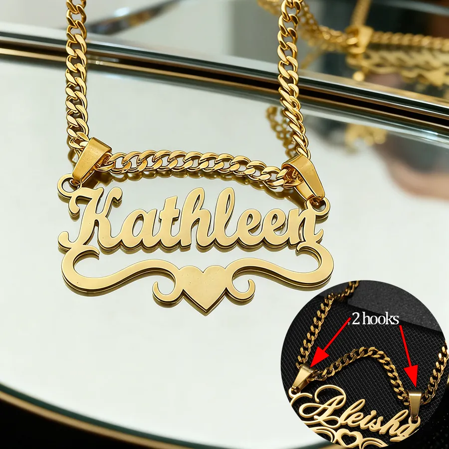 Authentic Atoztide Custom Name Necklaces 2 Hole Chain for Women Stainless Steel Jewelry Heart Butterfly Pendant Birthday Personalized Gift
