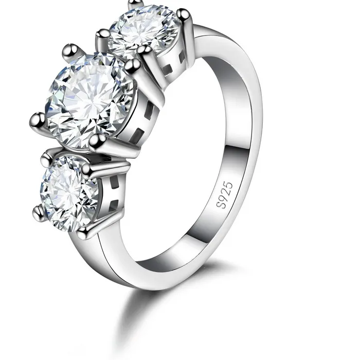 Authentic Hot Sale 925 Sterling Silver Color 3 CZ Stone Prong Setting Band Rings for Men Women Wedding Engagement Jewelry