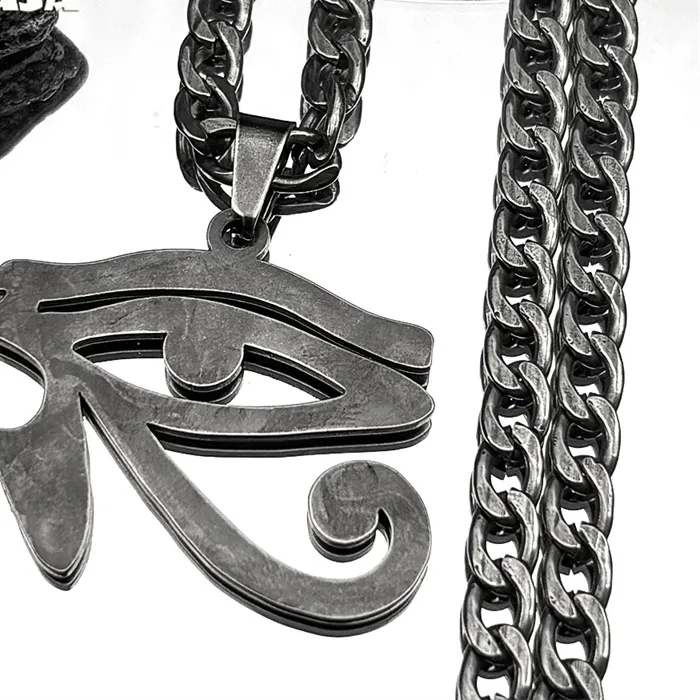 Authentic Eye of Ra Horus Egyptian Eyes Pendant Necklaces for Men Amulet Symbol Hip Hop Gun Black Chain Necklace Jewelry