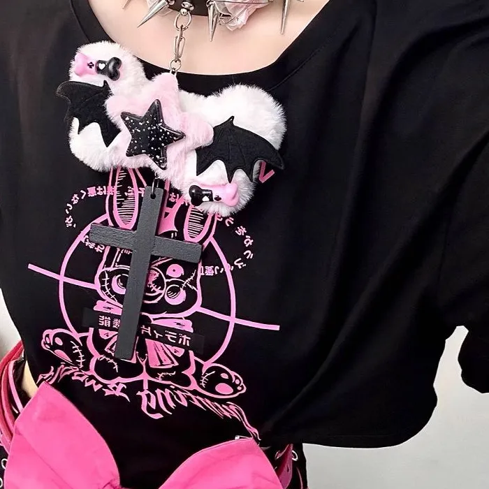 Authentic Women Y2K Girl Wing Punk Harajuku Gothic Lolita Devil Spike Short Necklace Halloween Cosplay Props Subculture Chokers Choker