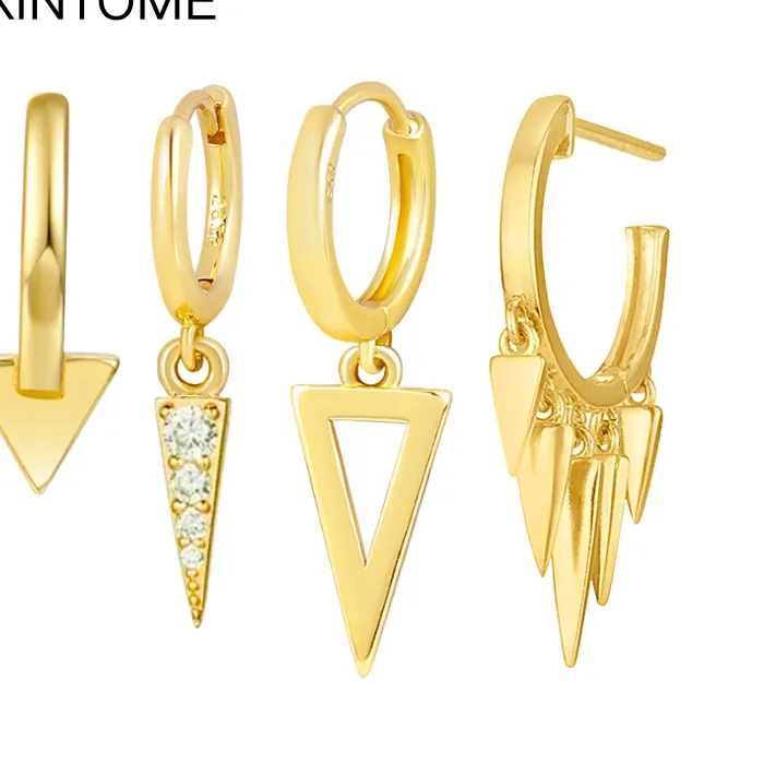 Authentic 925 Sterling Minimalist Triangle Pendant Earrings Tassel Stud Earrings Jewelry