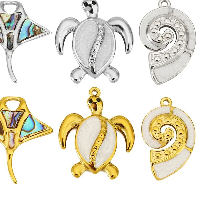 Authentic Oceanic Guardians Charm Set – Mystic Shell, Devil Fish & Tortoise Conch Pendants for Sacred DIY Adornments