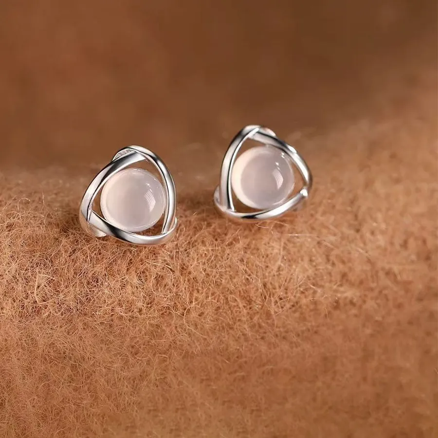Authentic Niche Luxury 925 Silver Needle Opal Triangle Stud Earrings For Women Party Minimalist Geometric Jewelry