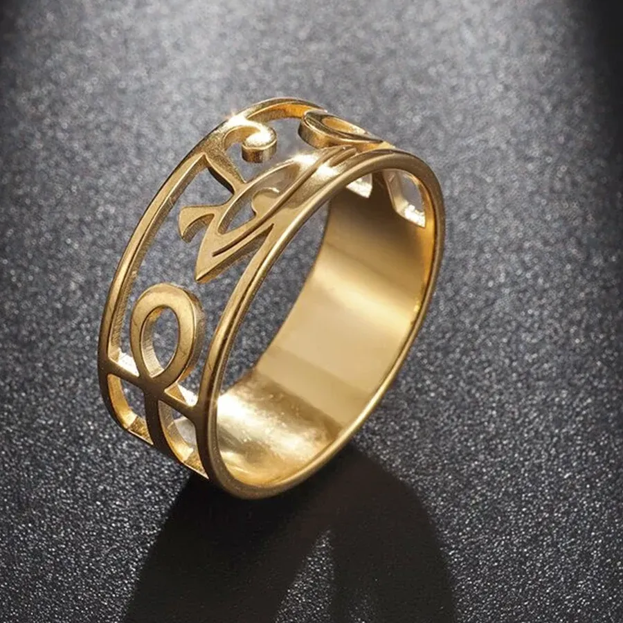 Authentic YILUOCD Ancient Egypt Ra Udjat Ring Eye Of Horus Ankh Cross Ring for Women Protection Amulet Egyptian Jewelry
