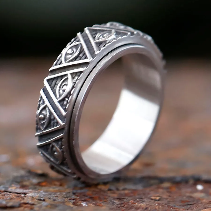 Authentic 2025 Mythology Eye of Horus Rotating Ring Triangular Pyramid Ancient Egyptian Ring Jewelry