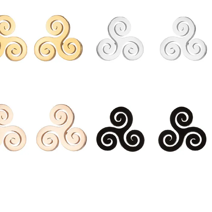 Authentic Minimalist Triple Spiral Stud Earrings for Women Punk Triskele Triskelion Inspired Jewelry Earings Gifts