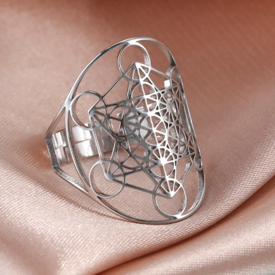 Authentic LIKGREAT Angel Seal Archangel Metatron Cube Adjustable Ring Sacred Geometry Rings Amulet Spiritual Jewelry Gifts