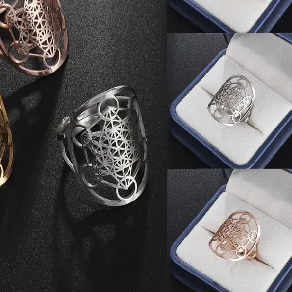 Authentic Metatron Ring Adjustable Size Angel Signet Ring Solomon Geometric Supernatural Jewelry for Women Irish Gifts