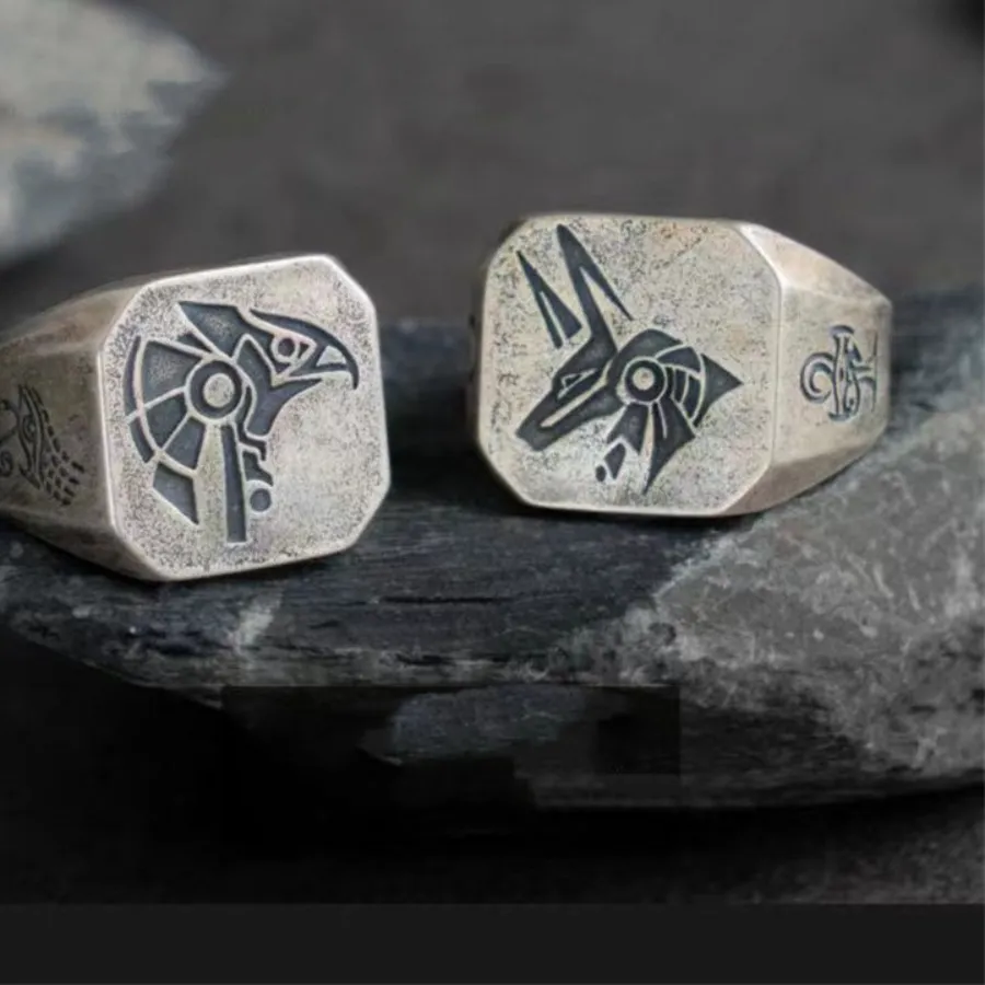 Authentic The Guardian of the Threshold: Anubis and the Eye of Horus Amulet Ring