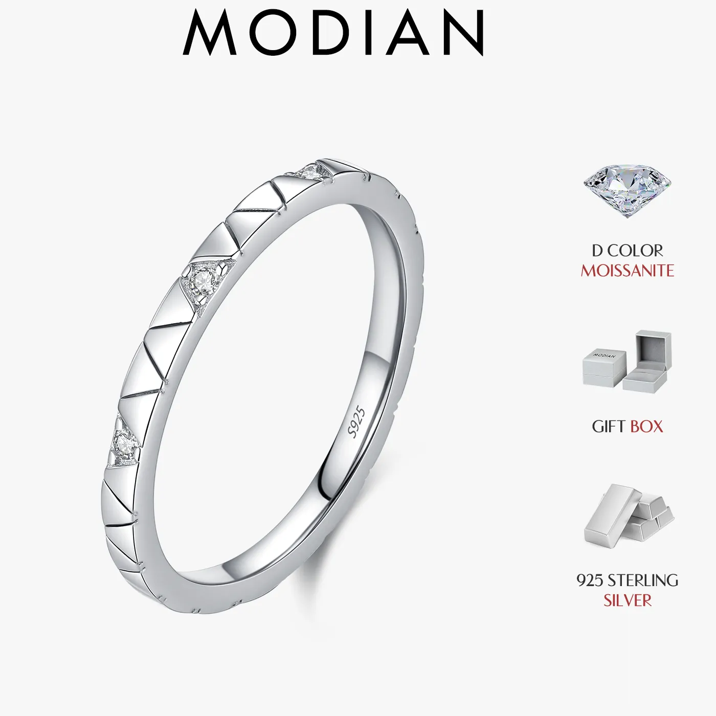 Authentic MODIAN Moissanite Rings 925 Sterling Silver Exquisite Triangle Pattern Sparkling Finger Ring For Women Fine Jewelry