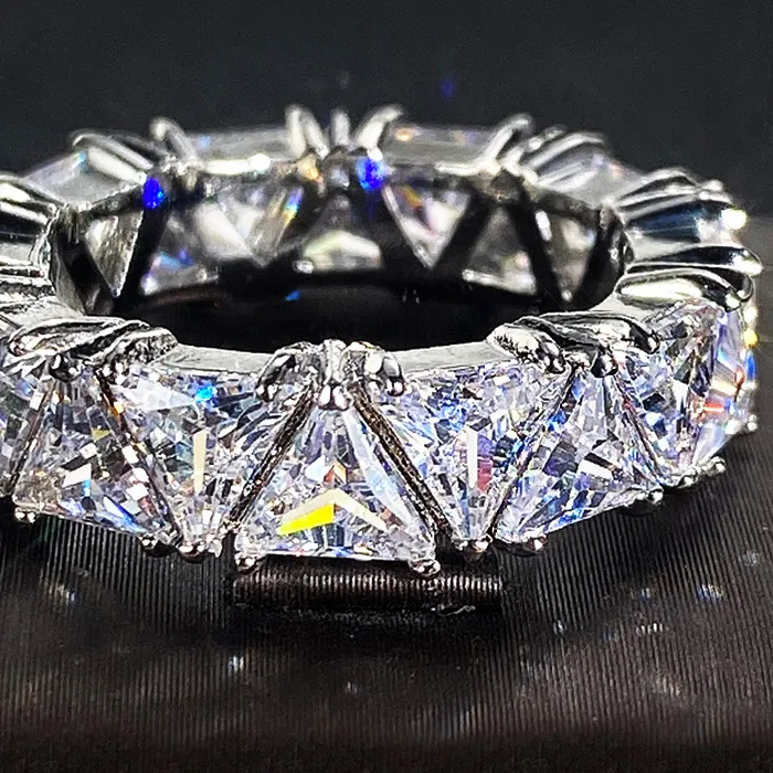 Authentic Eternity Triangle Lab Diamond Ring 925 Sterling Silver Engagement Wedding Band Rings for women Bridal Party Jewelry