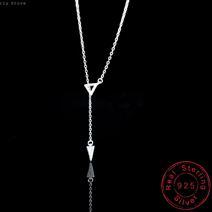 Authentic New Fashion 925 Sterling Silver Triangle Zircon Adjustable Collarbone Necklace Rhinestone CZ Pendant Necklace Women Jewelry Gift