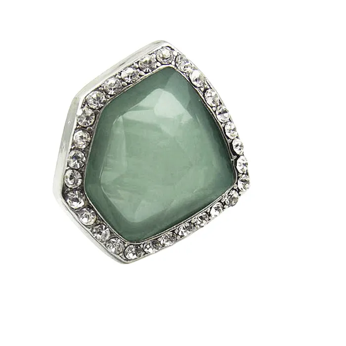 Authentic Celadon Irregular Shap Faux Gem Crystal Faced Adjustable Stretch Cocktail Ring Silvery Finger Rings Jewelry