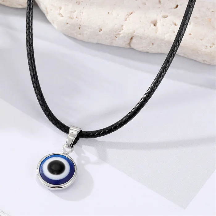 Authentic 1PC Lucky Evil Eye Necklace For Women Leather Rope Chain Colorful Resin Charm Blue Eye Necklace Men Choker Jewelry