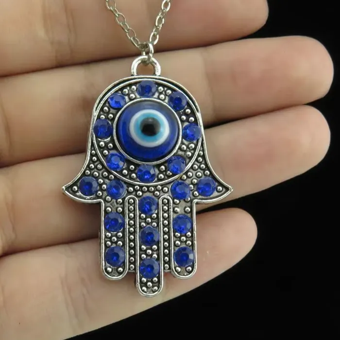 Authentic 1Pc Vintage Women Turkish Evil Eye Hamsa Hand Pendant Necklaces DIY Punk Men Spiritual Hamsa Palm Lucky Amulet Collares Jewelry