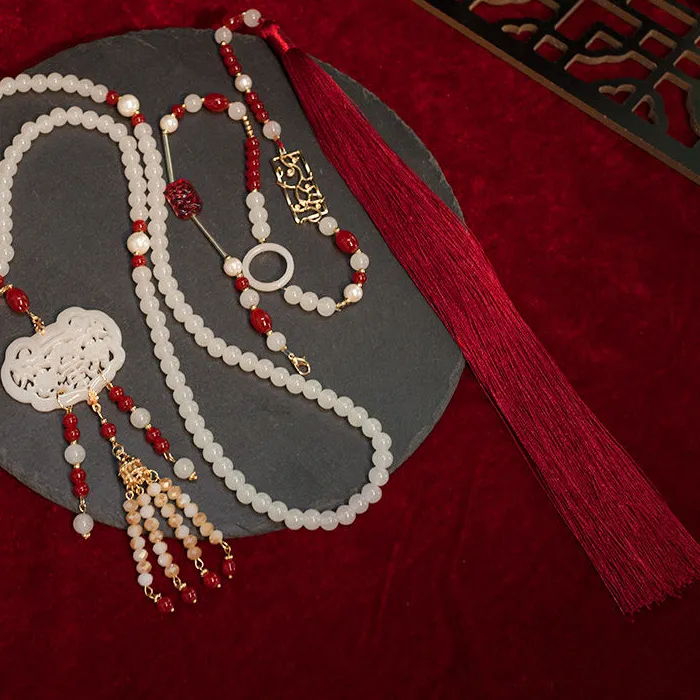 Authentic Backed Cloud, Yingluo, Versatile Tassel, Ancient Hanfu Necklace, Super Long Ming Made Horse Face Pressed Lapel, Chinese Style Ac