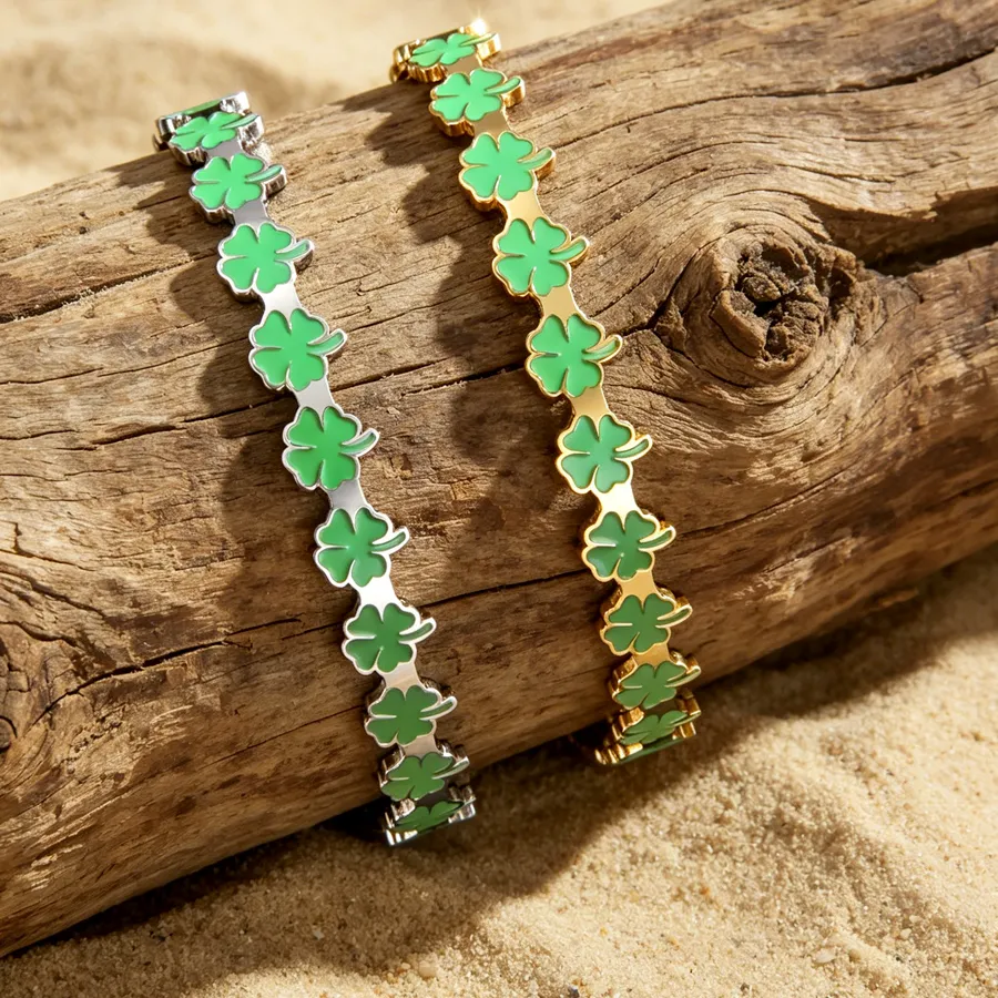 Authentic Celtic Whispers of Good Fortune: Four-Leaf Clover Bangle of Blessings