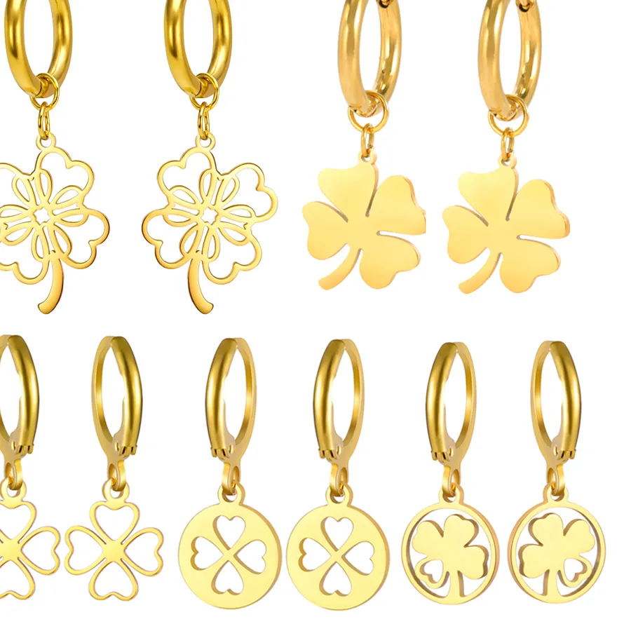 Authentic Emerald Fortune Four-Leaf Clover Talisman - Irish Knot Sacred Geometry Gold Plated Earrings