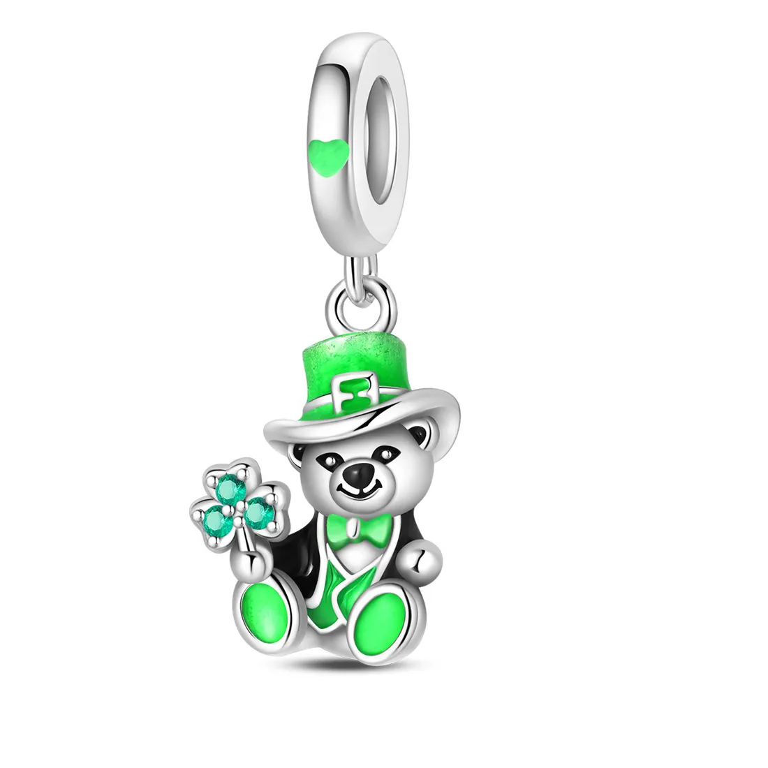 Authentic Green Leprechaun Teddy Bear Shamrock Fit Original 925 Charms Bracelet Lucky St. Patrick S Day Jewelry   For 