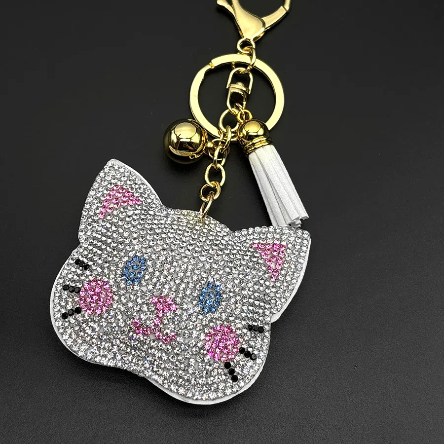 Authentic Cute Kitty Cat Pink Keychain for Women Girl Rhinestone Gold Color Animal Keyring Purse Bag Charm Jewelry llaveros K9834S01