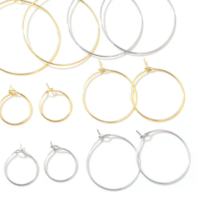 Authentic 50pcs 12 15 20 25 30 35 40 45mm Stainless Steel Gold Plated Hoops Earrings Big Circle Ear Wire Hoops Wires For Jewelry Findings