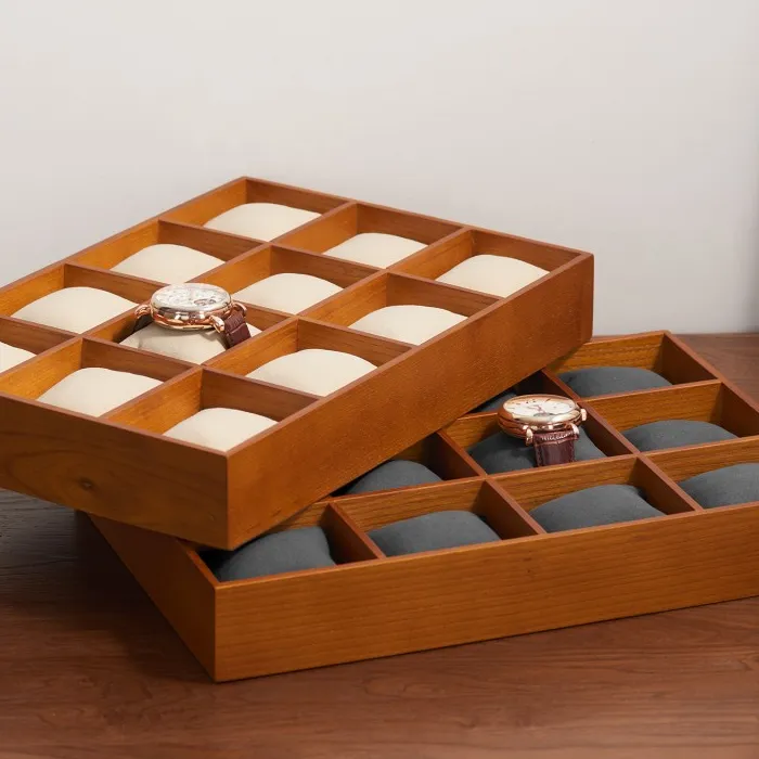 Authentic Oirlv New Retro Solid Wood 12 Grids Jewelry Display Tray Watch Bangle Organizer with Microfiber Jewelry Shops Display Props