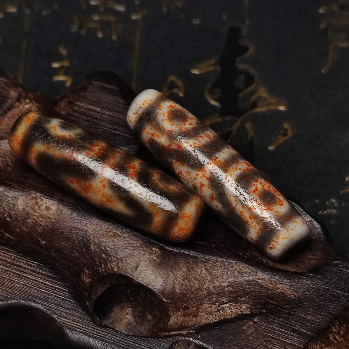 Authentic Tibetan Dark Green White King Kong- 4 Eyes Totem Oil Brown Spots Old Agate Beads & Amulet Bracelet Necklace Making